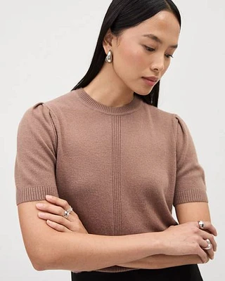 Elbow-Sleeve Crew-Neck Cashmere-Blend Sweater