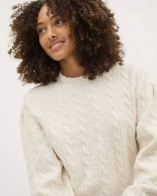 Long-Sleeve Scalloped-Crew-Neck Spongy Pullover