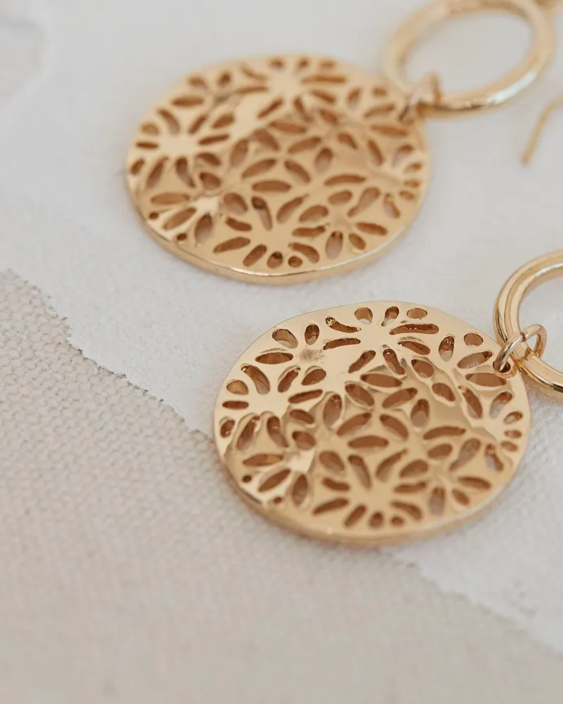 Earrings with Crafted Disc Pendants