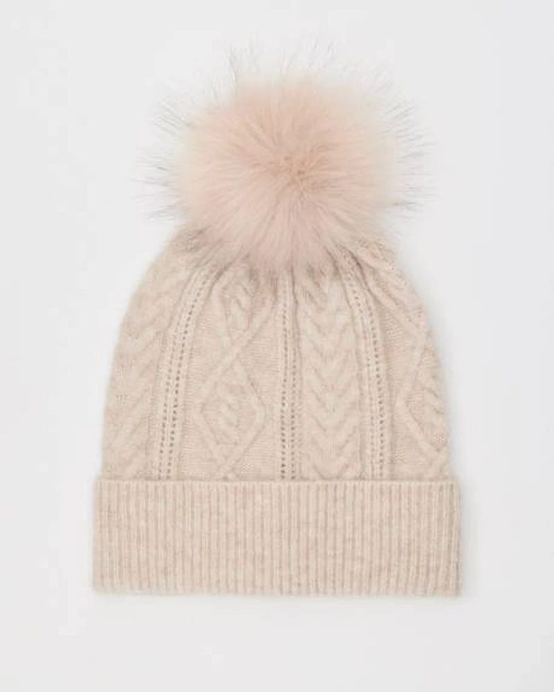 Cable-Knit Beanie with Pompom