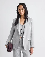 Veston Ample en Lin Gris à Boutonnage Simple