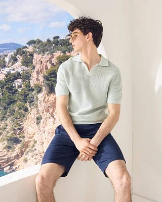 Short-Sleeve Textured Polo with Johnny Collar