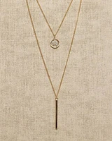 Double-Chain Necklace with Disc and Stick Pendants