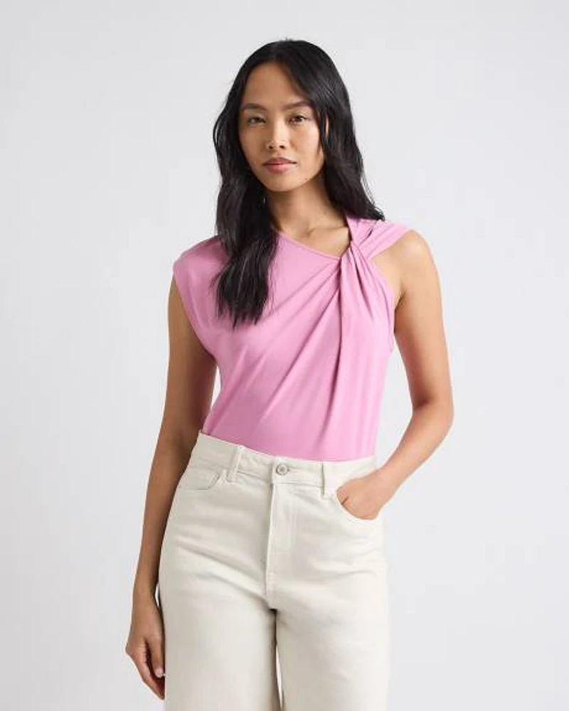 Sleeveless Crew-Neck Top with Twisted Detail