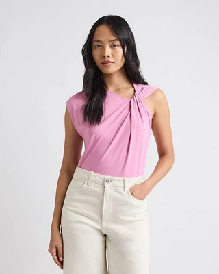 Sleeveless Crew-Neck Top with Twisted Detail