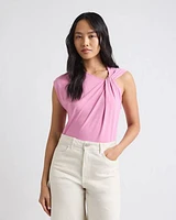 Sleeveless Crew-Neck Top with Twisted Detail
