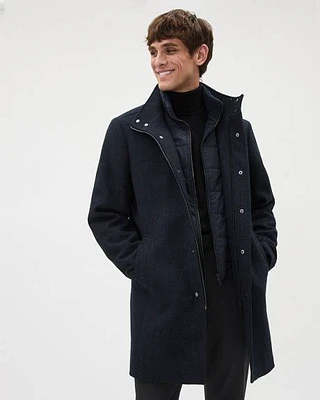 Classic Indigo Mock-Neck Wool Coat with Dickey