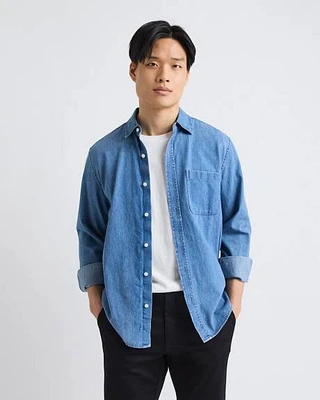 Long-Sleeve Denim Shirt with Chest Pocket