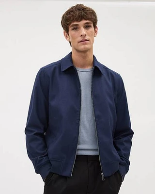 Brushed Twill Bomber Jacket with Shirt Collar