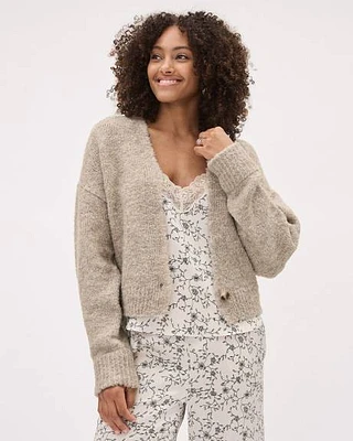 Cardigan Boutonné en Tricot Bouclé à Manches Longues