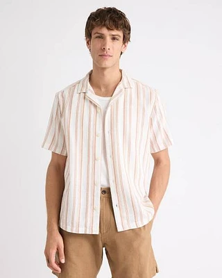 Striped Short-Sleeve Shirt with Camp Collar