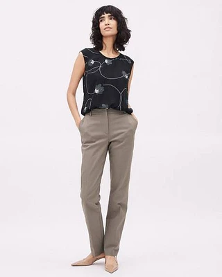 Printed Cap-Sleeve Crew-Neck Silky Crepe Blouse