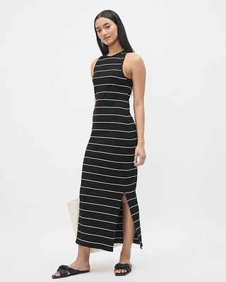 Sleeveless Crew-Neck Bodycon Dress with Stripes