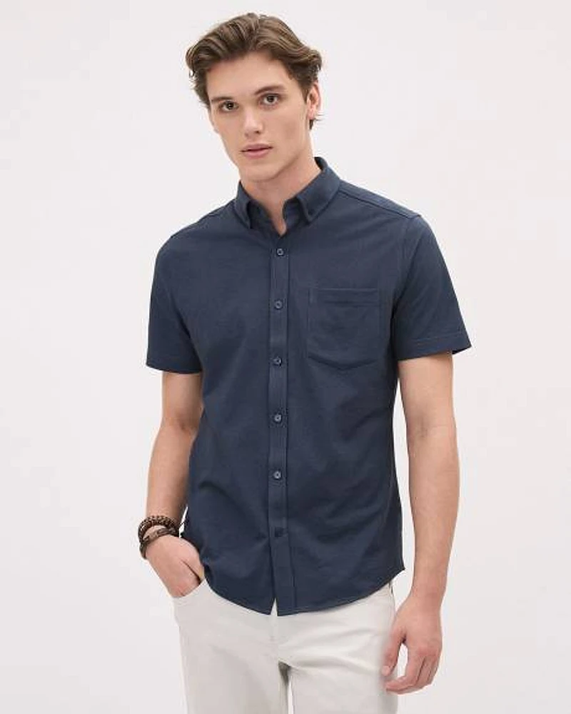 Short-Sleeve Piqué Cotton Shirt