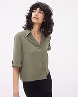 Short-Sleeve Buttoned-Down Crepe Blouse