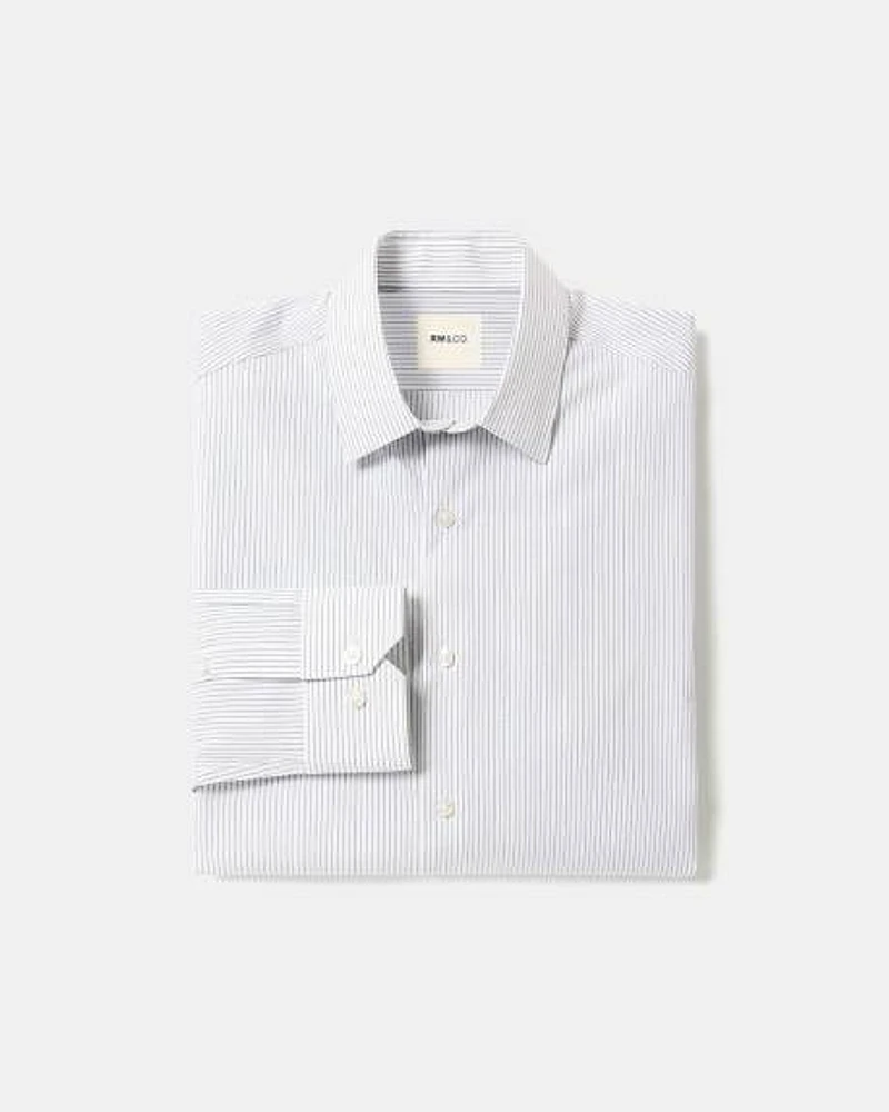 White Tailored-Fit Dress Shirt with Blue Stripes