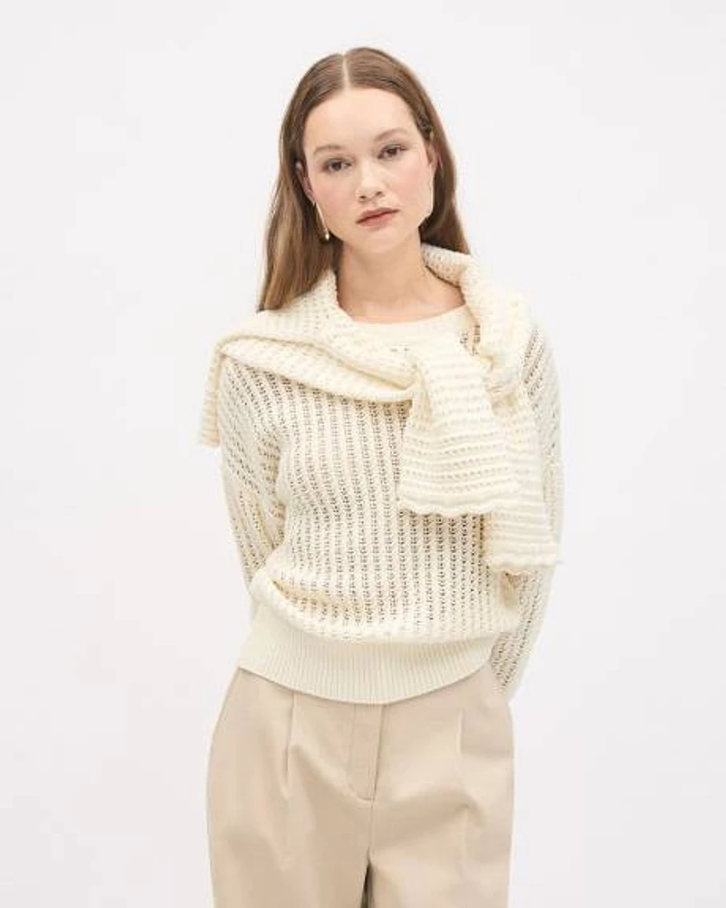 Long-Sleeve Crew-Neck Textured-Knit Sweater