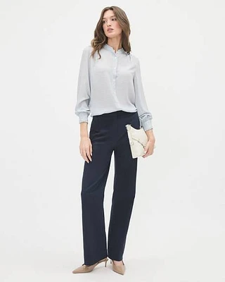 Silky Crepe Long-Sleeve Buttoned-Down Blouse