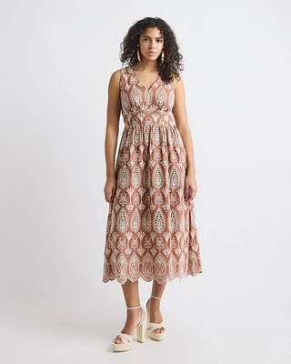 Robe Droite Maxi à Oeillets Sans Manches Col V