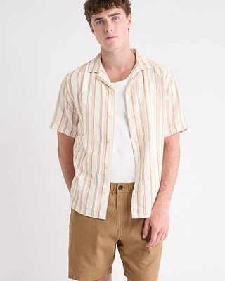 Chemise Rayée à Manches Courtes avec Col Camp