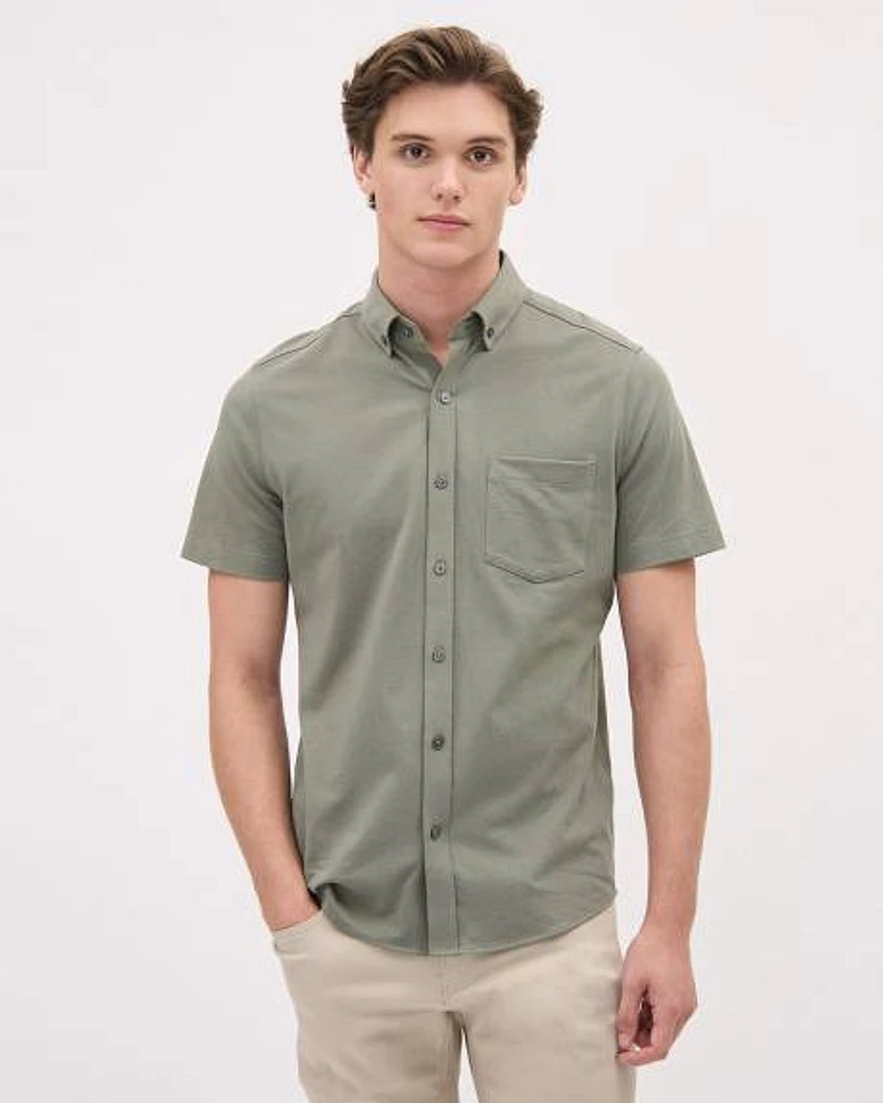 Short-Sleeve Piqué Cotton Shirt