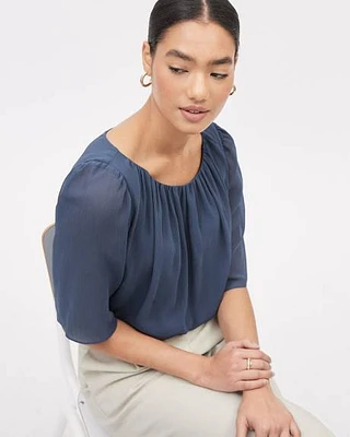 Short-Sleeve Boat-Neck Popover Blouse