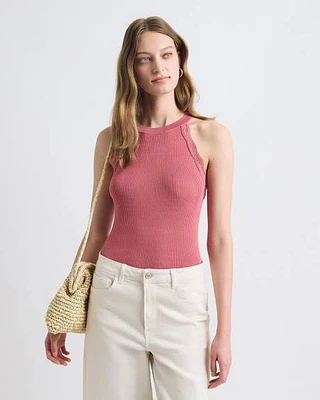 Halter-Neck Ribbed Tank with Crocheted Stitches