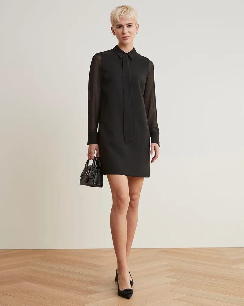 RW&CO Long-Sleeve Straight Dress with Shirt Collar