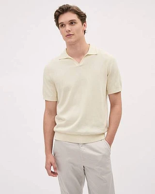 Short-Sleeve Cotton Polo Sweater with Johnny Collar