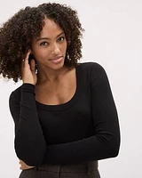 Long-Sleeve Scoop-Neck Fitted Ribbed Tee