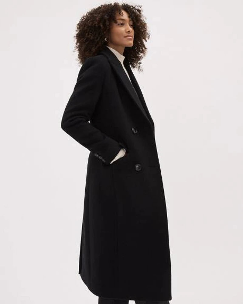 Solid Long Double-Breasted Wool Coat