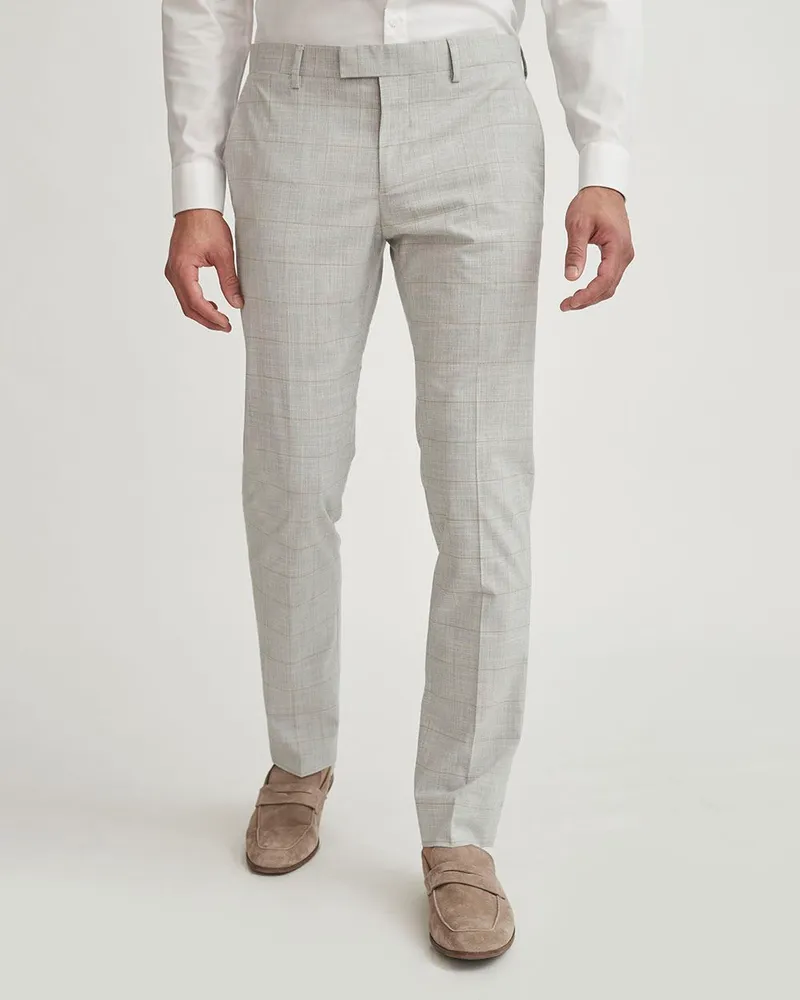 Mens Light Grey Textured Checked Trousers  Jeff Banks Online