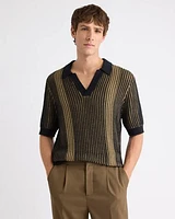 Textured Short-Sleeve Johnny Sweater with Vertical Stripes