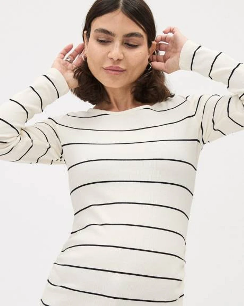 Long-Sleeve Ribbed Top with Side Shirrings