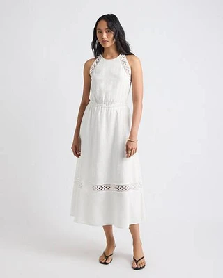 Robe Midi Sans Manches à Col Licou en Mélange de Lin