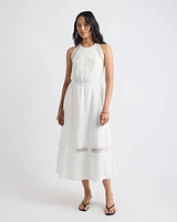 Robe Midi Sans Manches à Col Licou en Mélange de Lin