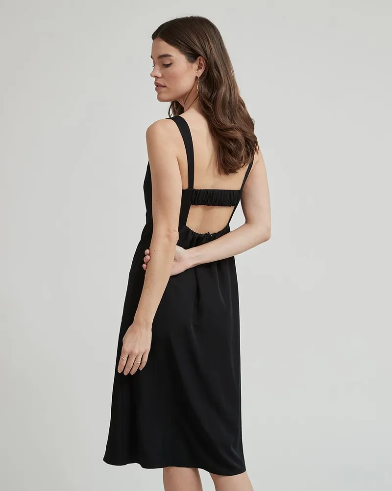 Turtle Neck Flare Sleeveless Dress – Khaki – Quasar Trendz