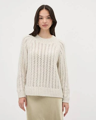 Long-Sleeve Crew-Neck Sweater with Open Cable Stitches