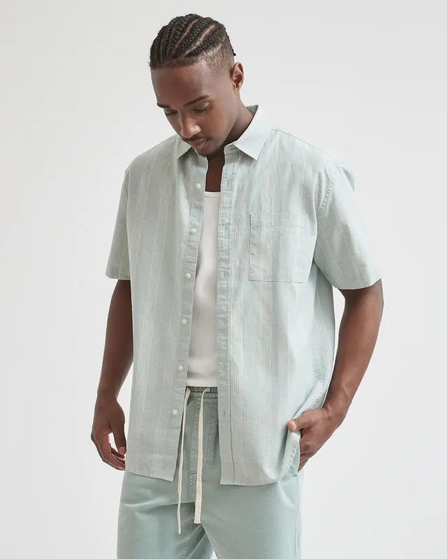 RW&CO Short-Sleeve Linen-Blend Shirt with Stripes