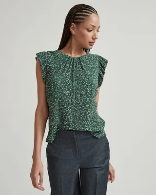 RW&Co Plissé Crew-Neck Sleeveless Top with Frills at Shoulders women