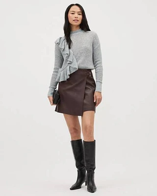 Long-Sleeve Crew-Neck Sweater with Ruffles at Front