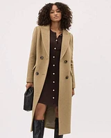 Solid Long Double-Breasted Wool Coat