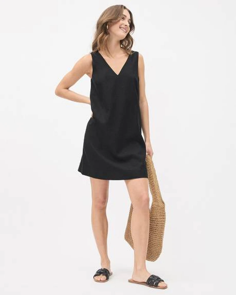 Sleeveless V-Neck Linen Shift Dress