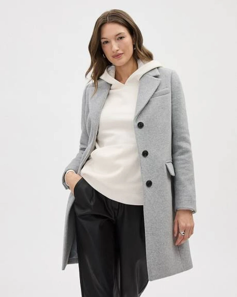 Classic Three-Button Closure Wool Coat