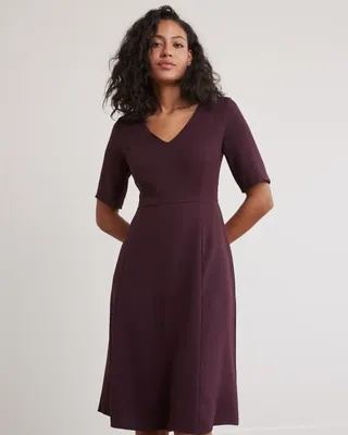 RW&CO. - Short-Sleeve Fit and Flare Dress with V Neckline
