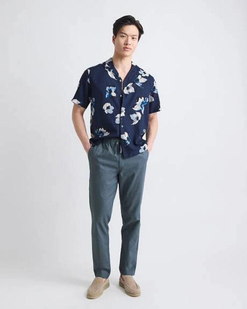 Linen-Blend Pants with Elastic Waistband and Drawstring