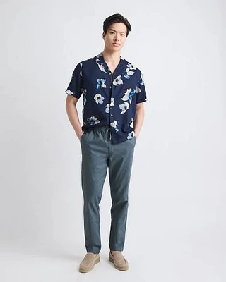 Linen-Blend Pants with Elastic Waistband and Drawstring