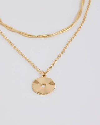 Double-Chain Necklace with Round Metal Pendant