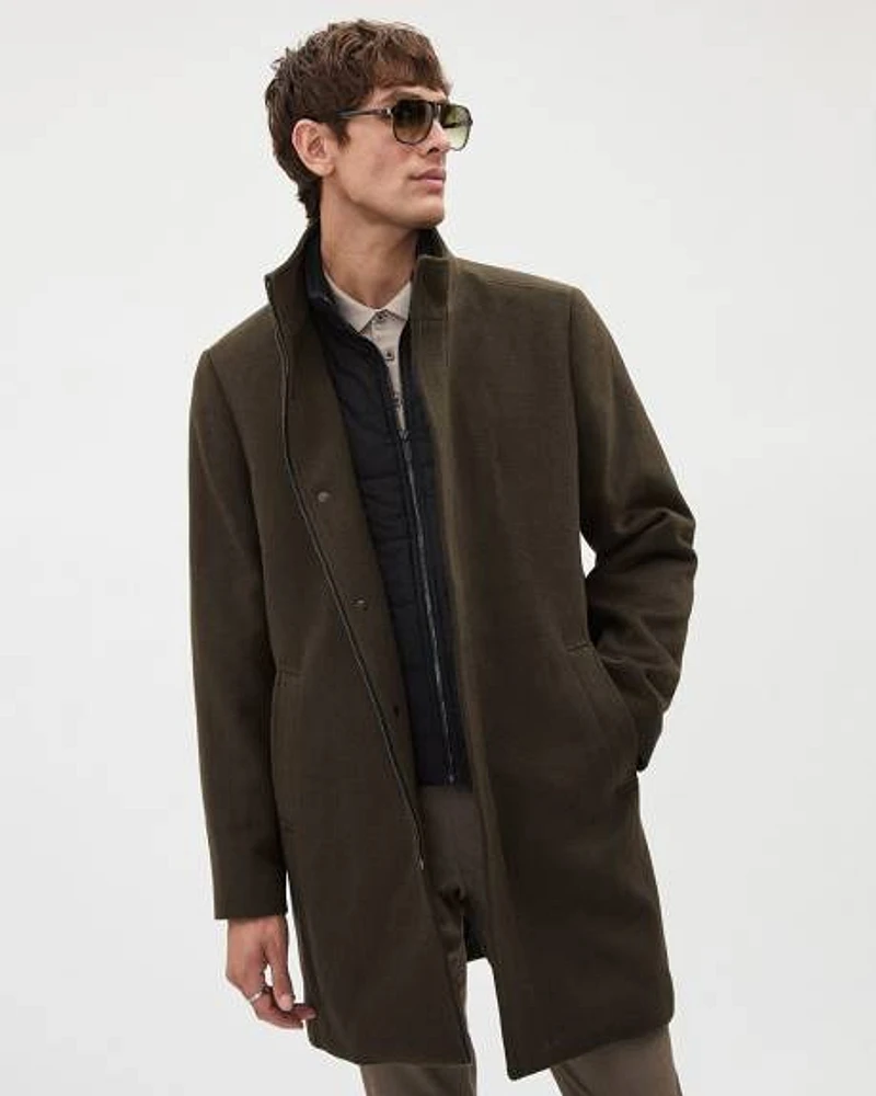 Classic Brown Mock-Neck Wool Coat with Dickey