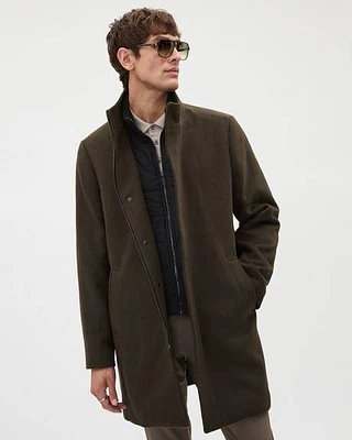 Classic Brown Mock-Neck Wool Coat with Dickey